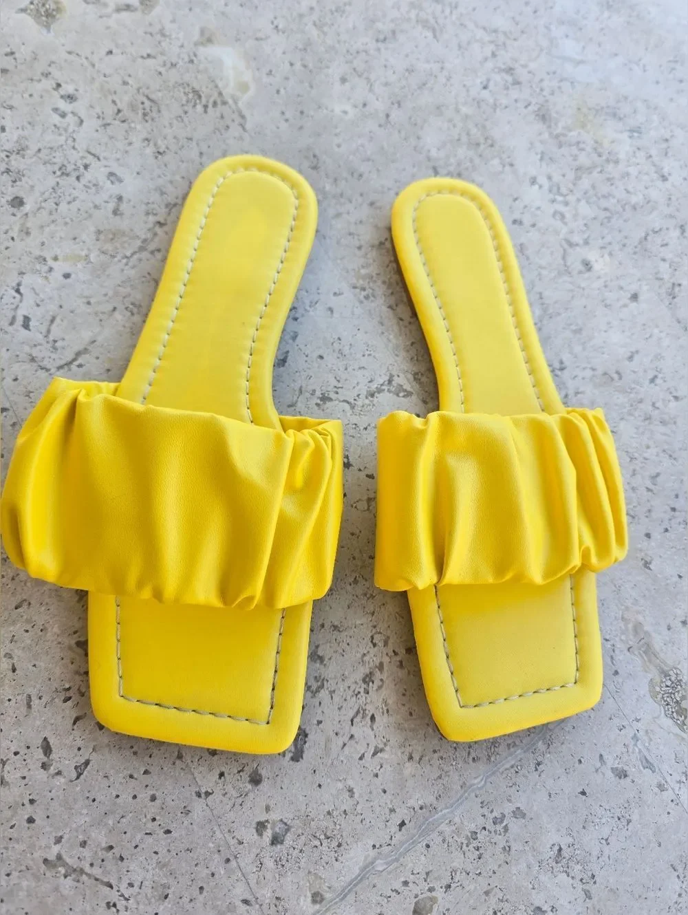 Yellow Ruched Slide Sandals - Women